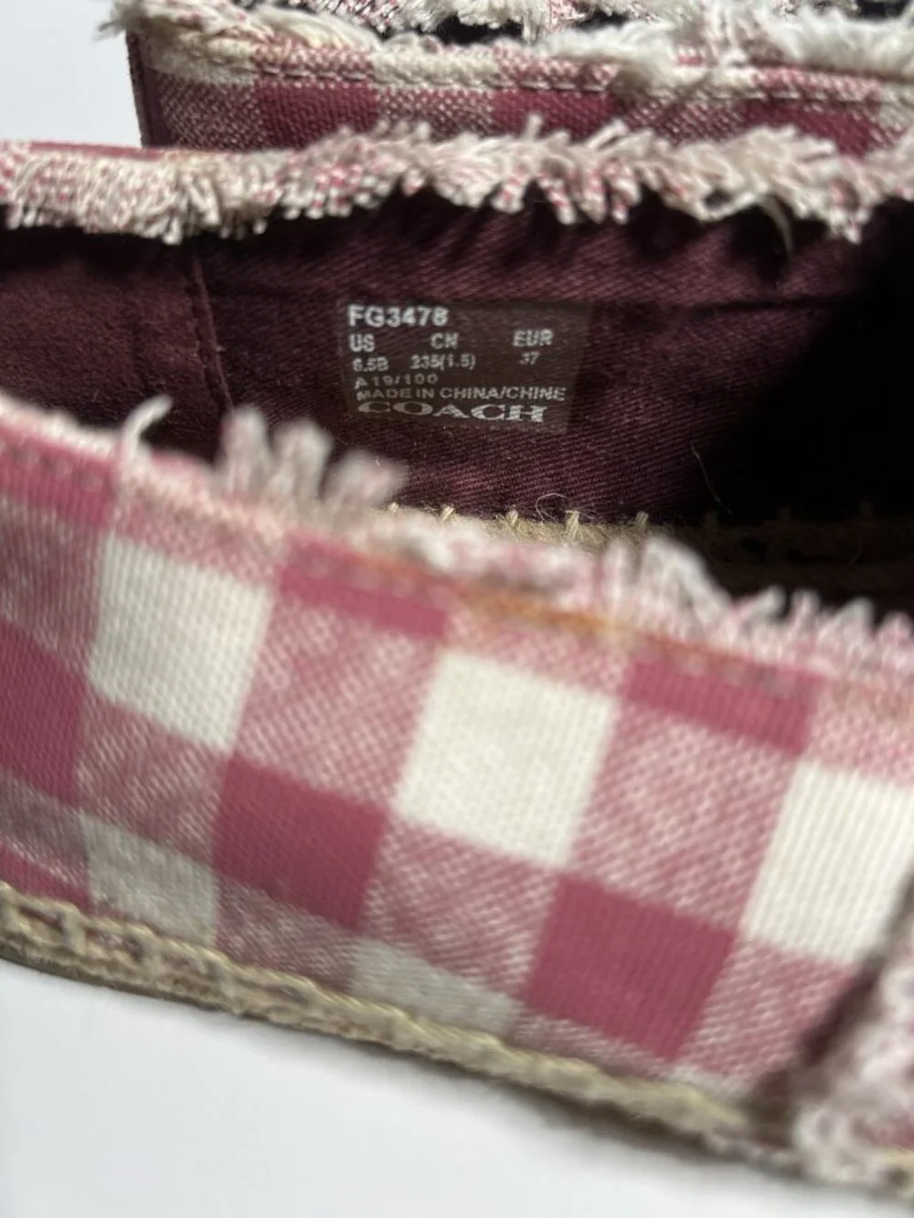 Coach Gingham Espadrille Flats Women’s Size 6.5 Pink White Slip On